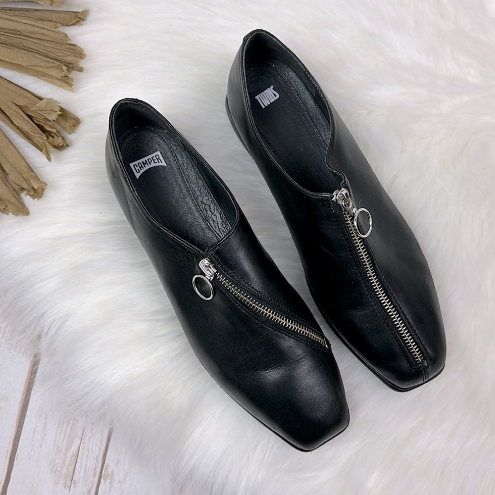 Camper Twins Black Leather Zipper Detail Shoes